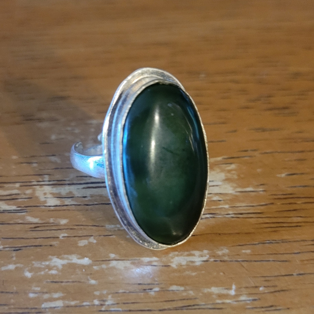 Adjustable Silver and Green Stone Ring